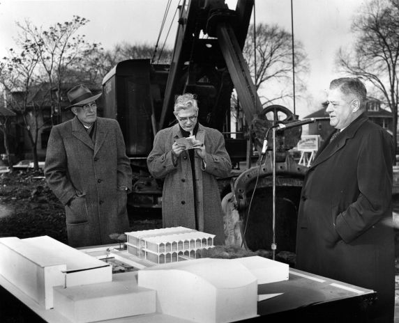 (25925) Buildings, McGregor Memorial, Groundbreaking, Hilberry, Neef, 1956