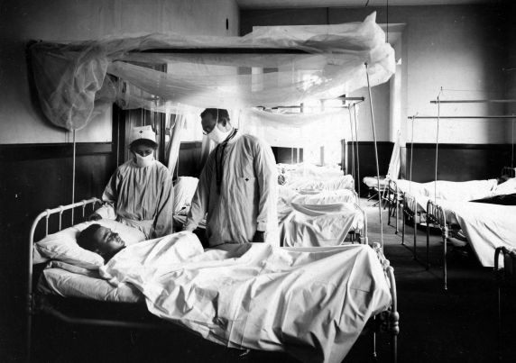 (11128) Base Hospital #17, Influenza Ward, Interior View, Dijon, France, 1918