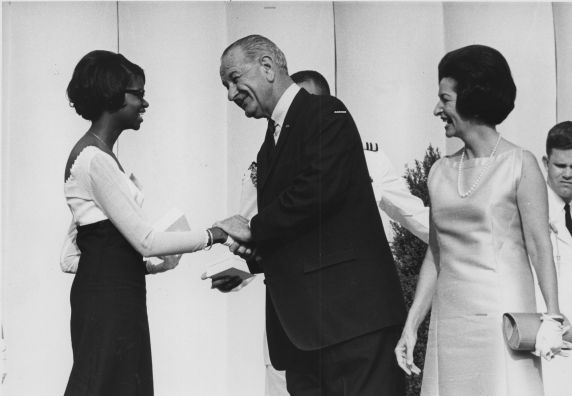 (26486) President Lyndon B. Johnson Congratulates Ivy Lorraine Thomas