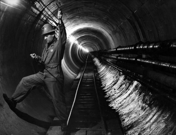 (2833) Utility Tunnels, Workers, Detroit, Michigan, 1956