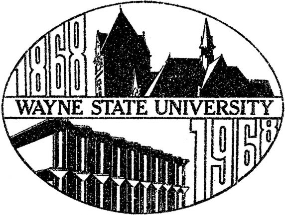 (28398), centennial logo, Wayne State University, Detroit, Michigan, 1968.