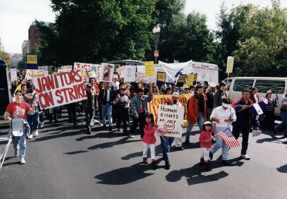 (29792) Demonstrators, Justice for Janitors Rally and Latino Immigration Rights, Washington, D.C., 1996