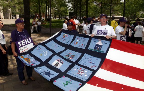(29796) Participants Display Flag, Immigration Rights Rally, Washington, D.C., 2002