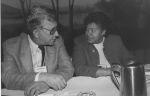 (30374) AFT President Albert Shanker talking to Loretta Johnson
