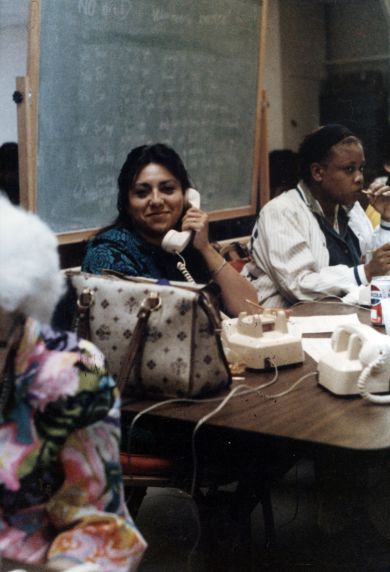 (30422) Volunteer Making Phone Call, Vote No on D Campaign, California, 1986