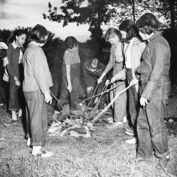 (32335) Roasting Marshmallows on a Campfire, Merrill-Palmer Summer Camp