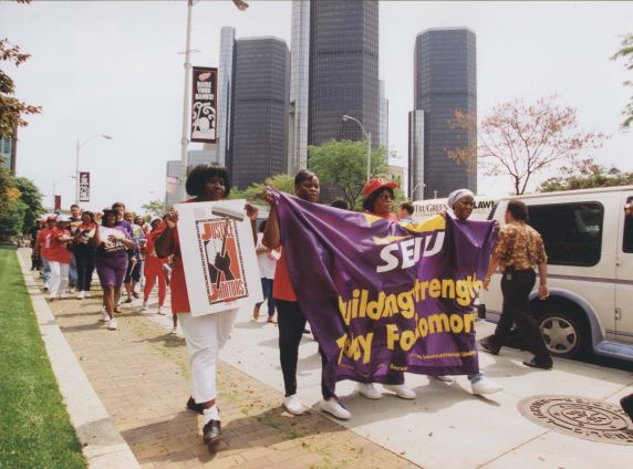 (32532) Justice for Janitors living wage rally, Local 79, Detroit MI, 1998