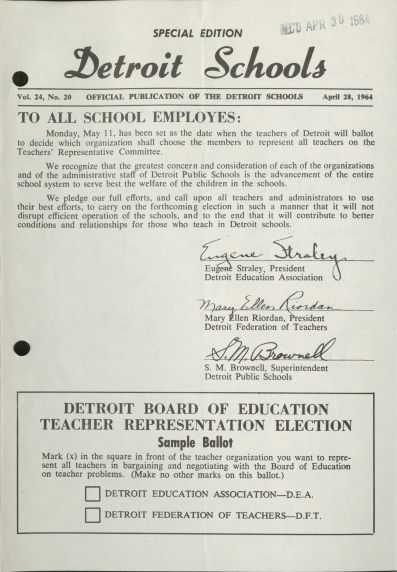 (34035) Detroit Public Schools Newsletter, Collective Bargaining Election, 1964