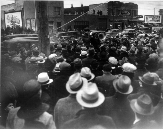 (3917) Roy Reuther, crowds, Flint, Michigan