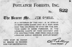 (4916) Idaho Lumber Strike, Scabs, Benefits Card, 1930s