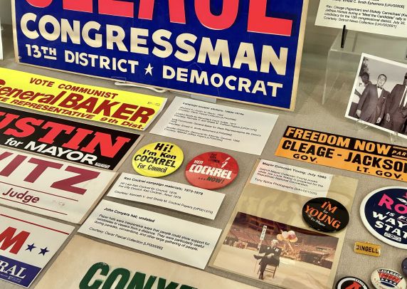 Detail of "Political Campaigns" case display