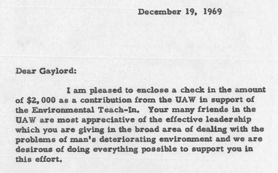 Letter from Walter P. Reuther to Senator Gaylord Nelson