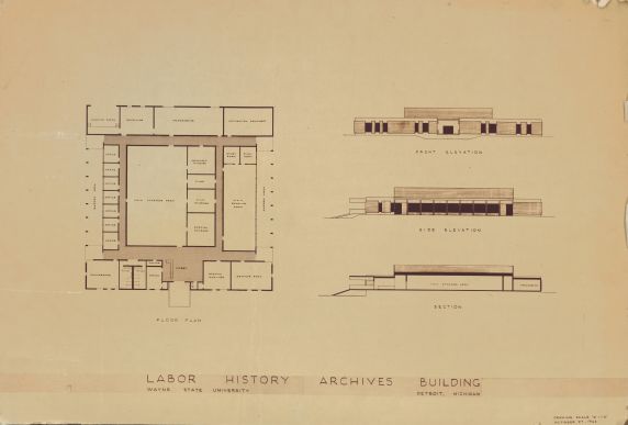 Walter P. Reuther Library Labor History Archives Building design, 1964