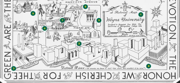 Wayne University Illustrated Map, 1939 (detail)