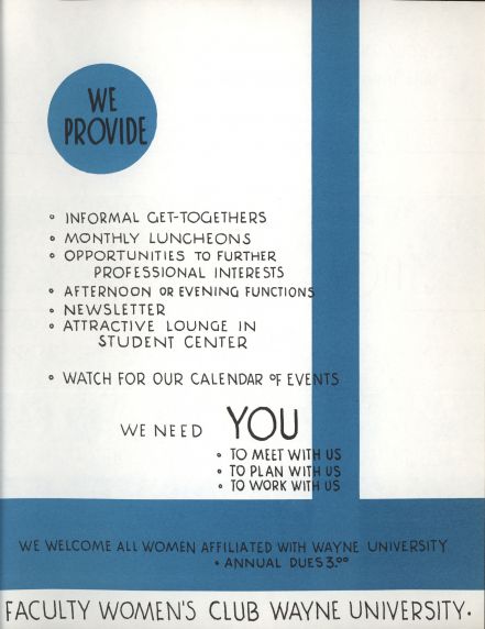 Wayne State University Faculty Women's Club flyer, circa 1951