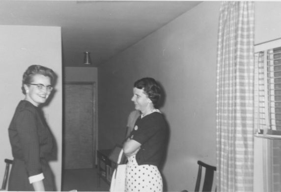 (2694) Pat Brown, Betty Yost, 1960 Board Meeting